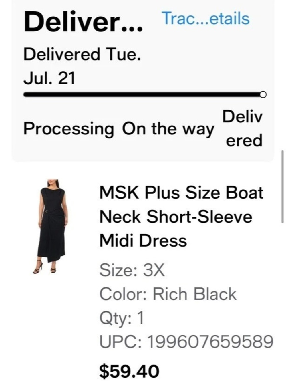 MSK Plus Size Boat Neck Short-Sleeve Midi Dress Black 3X New - Picture 6 of 6